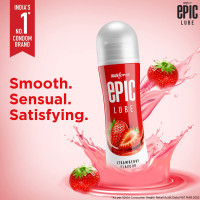 Epic Lube Strawberry Flavoured Lubrication Gel for Men & Women| 60ml| Water-Based Gel| Skin-Friendly| Safe to Use with Condoms
