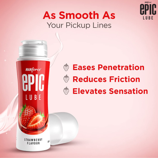 Epic Lube Strawberry Flavoured Lubrication Gel for Men & Women| 60ml| Water-Based Gel| Skin-Friendly| Safe to Use with Condoms
