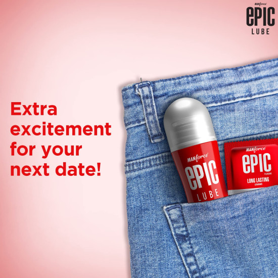 Epic Lube Strawberry Flavoured Lubrication Gel for Men & Women| 60ml| Water-Based Gel| Skin-Friendly| Safe to Use with Condoms