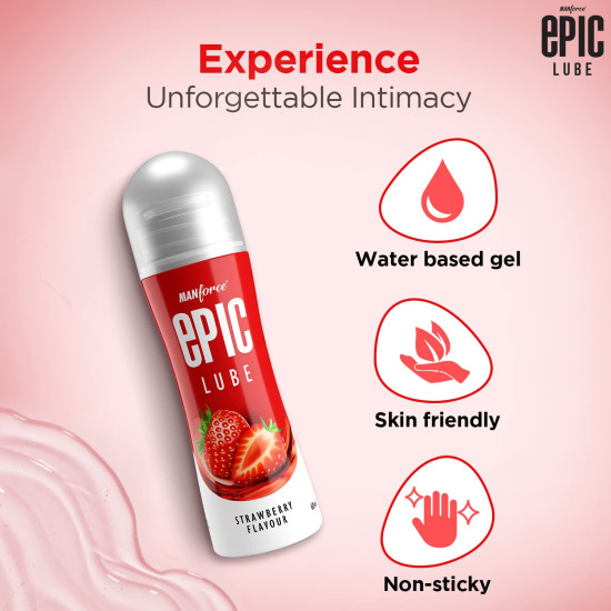 Epic Lube Strawberry Flavoured Lubrication Gel for Men & Women| 60ml| Water-Based Gel| Skin-Friendly| Safe to Use with Condoms