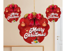 TOYXE Merry Christmas Printed Paper Card Hanging Decoration Red White Set of 10 Pcs