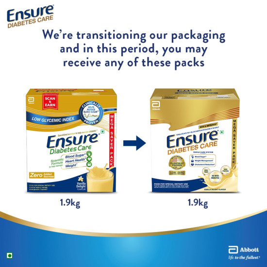 Ensure Diabetes Care Vanilla 1900gm|Support Blood Sugar, Weight Management, Cholestrol Reduction |High Protein, High Fibre, 4 Myo-inositol |Zero Added Sucrose