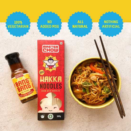 MasterChow Spicy Chowmein Pack - Extra Spicy 2x Chilli Oil Dip with Healthy Whole Wheat Noodles, Hakka Noodles & Bang Bang Chilli Garlic Cooking Sauce | Street Style Chowmein in 10 minutes |