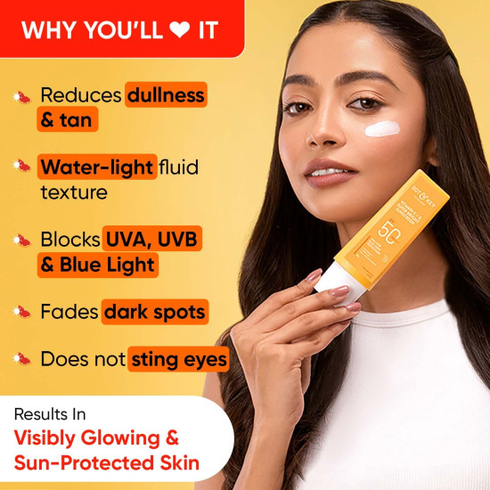 DOT & KEY Vitamin C + E Super Bright Sunscreen Spf 50|Water-Light,UVA/UVB & Blue Light Protection|For Even Toned & Glowing Skin|With Liquid Spf 50+++|No White Cast,|For All Skin Types|50G,Pack Of 1