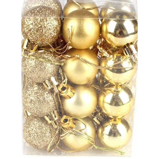 VRB Dec™ 24 Pcs Christmas Balls Ornaments Shatterproof Gold Xmas Trees Parties Decorations Balls for Holiday Wedding Party Decoration,with Hanging Hole (Golden & Red Mix 4 Cm)