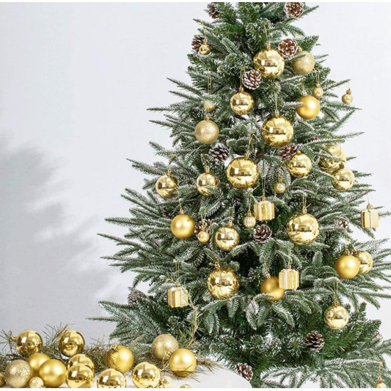VRB Dec™ 24 Pcs Christmas Balls Ornaments Shatterproof Gold Xmas Trees Parties Decorations Balls for Holiday Wedding Party Decoration,with Hanging Hole (Golden & Red Mix 4 Cm)