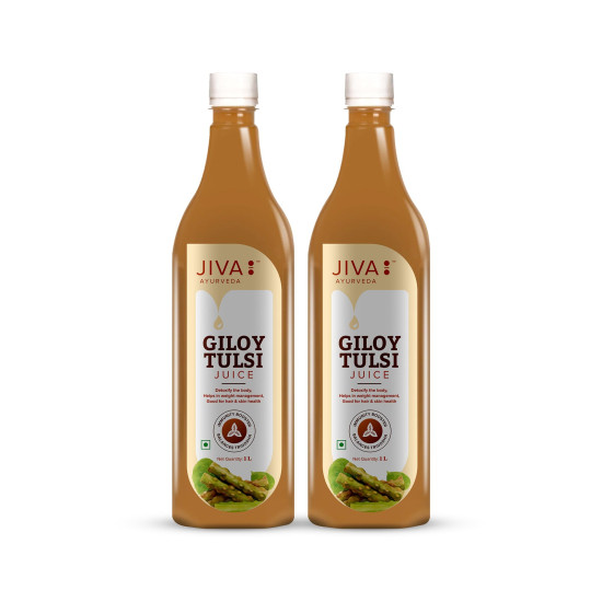 Jiva Giloy Tulsi Juice - 1Liter (Pack of 2) | 100% Pure & Natural | Immunity Booster | Help to Purifies Blood