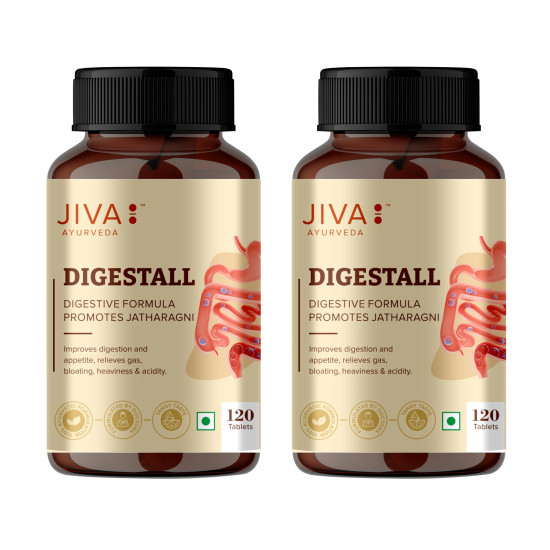 Jiva Digestall Tablet 500mg | 100% Ayurvedic Digestive Formulation | Balances Vata & Pitta | Helpful In Indigestion, Bloating, Acidity, Constipation, Diarrhea & Heavy Stomach- 120 Tablets (Pack Of 2)