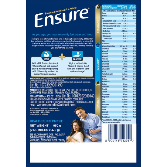 Ensure No 1 Nutritional Supplement Drink in the world, 32 nutrients High Protein,Calcium,Vit D, Chocolate 950g Ensure No 1 Nutritional Supplement Drink in the world, 32 nutrients High Protein,Calcium,Vit D, Chocolate 950g