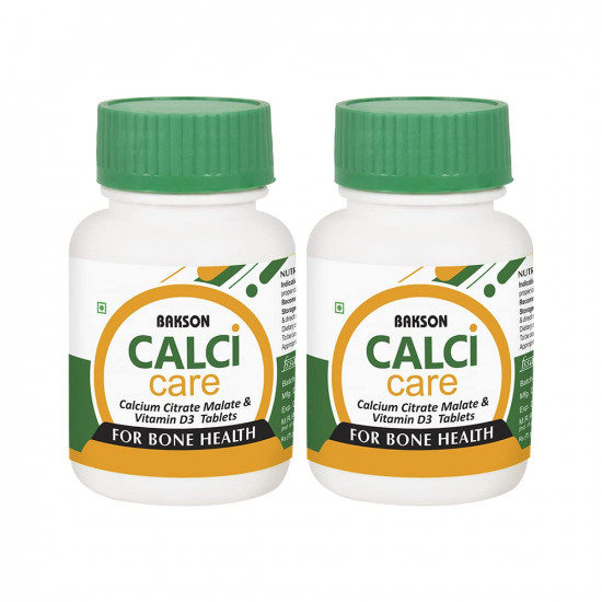 Bakson Calci Care Tablet | Helps Maintains Bone Health, Muscle Strength, Nerve Conduction & Proper Circulation WIth Vitamin D3 | For Building Immunity 30 Tab (Pack of 2)