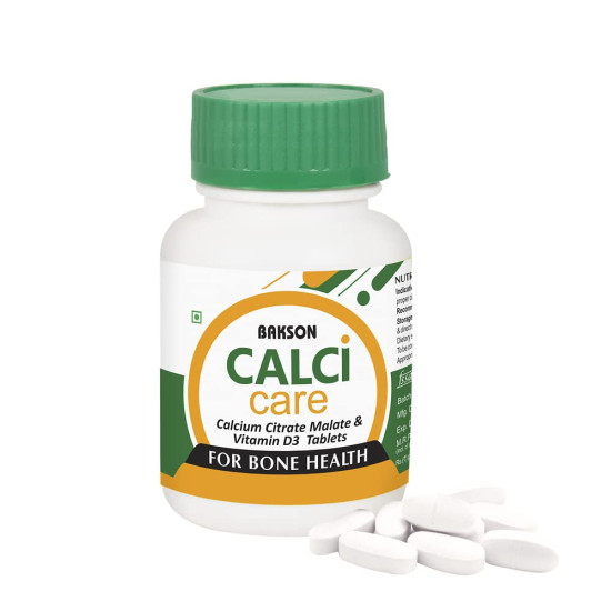 Bakson Calci Care Tablet | Helps Maintains Bone Health, Muscle Strength, Nerve Conduction & Proper Circulation WIth Vitamin D3 | For Building Immunity 30 Tab (Pack of 2)