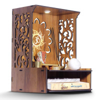 Heartily® Roli Beautiful Wooden Pooja Mandir for Home and Office, Wall Mounted Temple with LED Spot Light, Size (H- 15.5, L- 11.5, W-11 in)