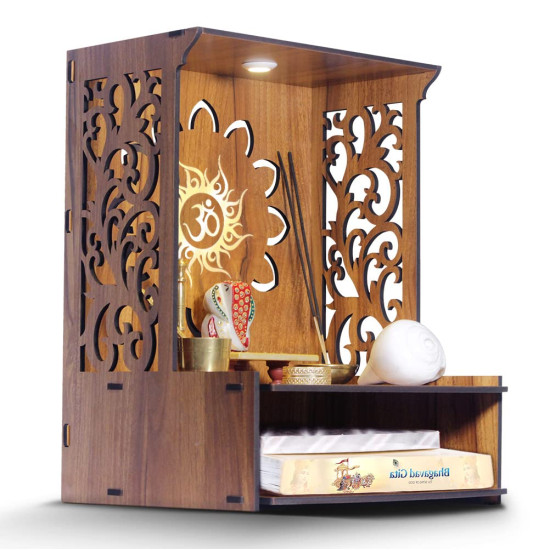Heartily® Roli Beautiful Wooden Pooja Mandir for Home and Office, Wall Mounted Temple with LED Spot Light, Size (H- 15.5, L- 11.5, W-11 in)