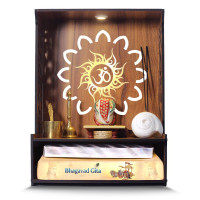 Heartily® Roli Beautiful Wooden Pooja Mandir for Home and Office, Wall Mounted Temple with LED Spot Light, Size (H- 15.5, L- 11.5, W-11 in)
