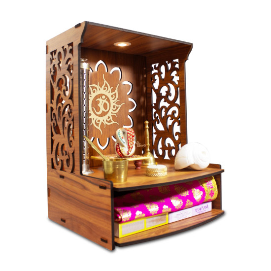 Heartily® Roli Beautiful Wooden Pooja Mandir for Home and Office, Wall Mounted Temple with LED Spot Light, Size (H- 15.5, L- 11.5, W-11 in)