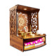 Heartily® Roli Beautiful Wooden Pooja Mandir for Home and Office, Wall Mounted Temple with LED Spot Light, Size (H- 15.5, L- 11.5, W-11 in)
