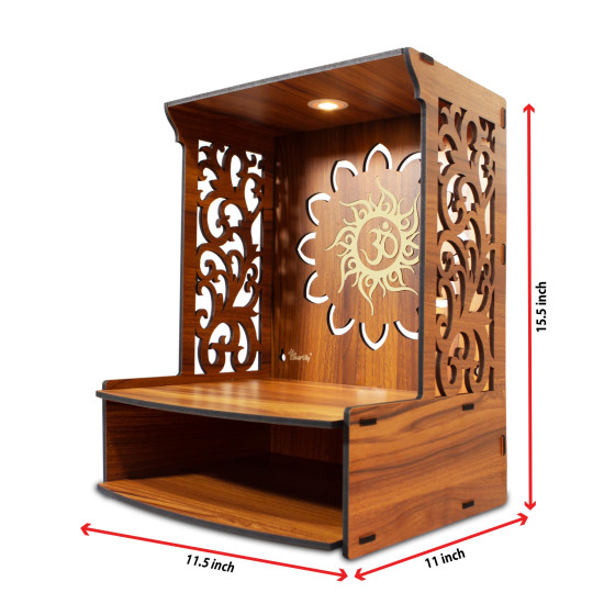 Heartily® Roli Beautiful Wooden Pooja Mandir for Home and Office, Wall Mounted Temple with LED Spot Light, Size (H- 15.5, L- 11.5, W-11 in)