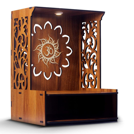 Heartily® Roli Beautiful Wooden Pooja Mandir for Home and Office, Wall Mounted Temple with LED Spot Light, Size (H- 15.5, L- 11.5, W-11 in)