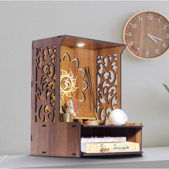Heartily® Roli Beautiful Wooden Pooja Mandir for Home and Office, Wall Mounted Temple with LED Spot Light, Size (H- 15.5, L- 11.5, W-11 in)