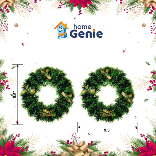 HOME GENIE Christmas Wreath for Door and Decoration | Wreath Rings for Decoration | Wreath Decoration for Xmas | Wreath Decoration Item - Pack of 2 (Green)