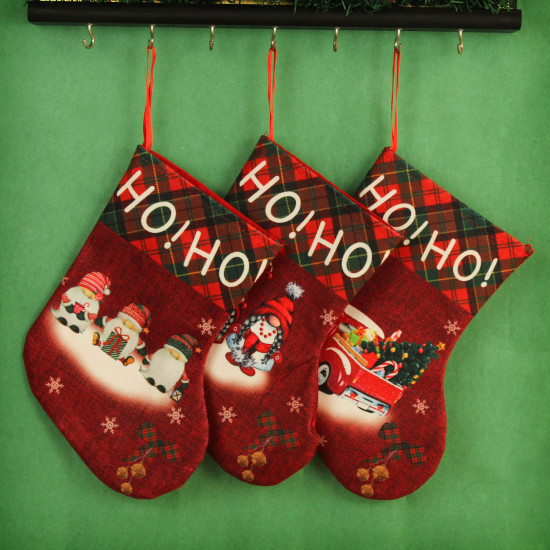 TIED RIBBONS Christmas Decorations Items for Home - Big Size Christmas Stockings Pack of 3 Large Wall Door Living Room Xmas Tree Hanging Socks Ornament Props Gifts