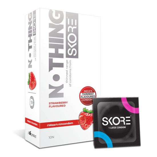 Skore Nothing Thinnest Pleasure Condoms | Flavored Chocolate & Strawberry | With Disposal Pouches| Pack of 2 | 10's each Skore Nothing Thinnest Pleasure Condoms | Flavored Chocolate & Strawberry | With Disposal Pouches| Pack of 2 | 10's each