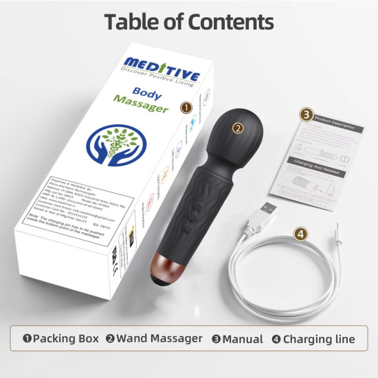 Meditive Body Massager for Full Body Pain Relief, Deep Tissue Massage Machine with Multiple Modes & Adjustable Speeds (Black)