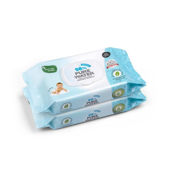 Mother Sparsh 98% Water Based Baby Wipes I Wet wipes made with Plant Fabric I 60 Pcs wipes (Combo Offer Pack of 2)