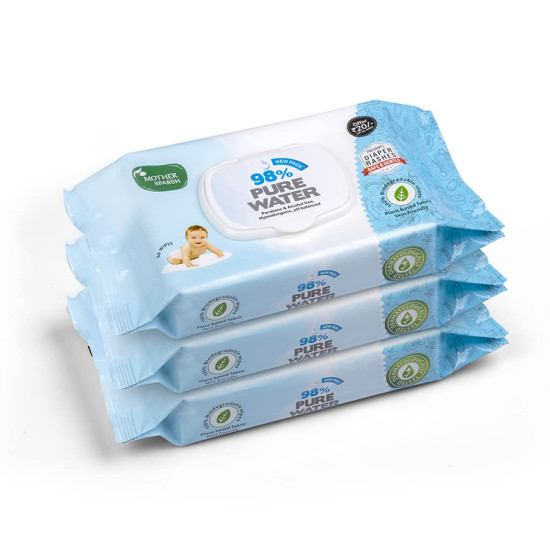 Mother Sparsh 98% Water Based Baby Wipes I Wet wipes made with Plant Fabric I 60 Pcs (Combo Offer Pack of 3)