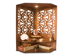 Heartily® Pushp Beautiful Corner Wooden Pooja Stand Mandir for Home Temple for Office Puja Mandir for Home Wall with LED Spot Light Product (H- 17, L- 10, W-15 Inch)