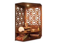 Heartily® Pushp Beautiful Corner Wooden Pooja Stand Mandir for Home Temple for Office Puja Mandir for Home Wall with LED Spot Light Product (H- 17, L- 10, W-15 Inch)