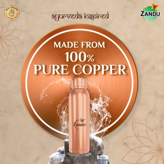 Zandu Copper Bottle (950ml): 100% Pure Copper |BPA Free Water Bottle | Copper Infused Water | Leak Proof | Office Bottle | Boosts Immunity| Supports Digestive & Liver Health | Ayurveda Inspired