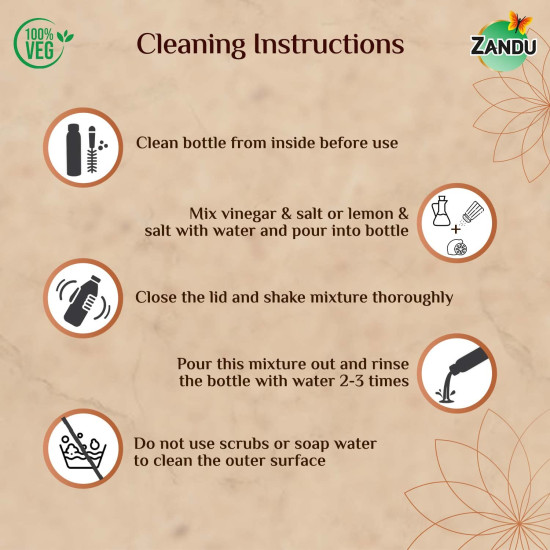 Zandu Copper Bottle (950ml): 100% Pure Copper |BPA Free Water Bottle | Copper Infused Water | Leak Proof | Office Bottle | Boosts Immunity| Supports Digestive & Liver Health | Ayurveda Inspired