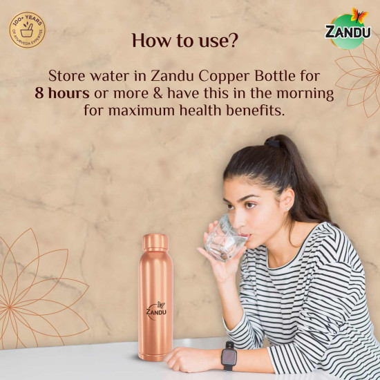 Zandu Copper Bottle (950ml): 100% Pure Copper |BPA Free Water Bottle | Copper Infused Water | Leak Proof | Office Bottle | Boosts Immunity| Supports Digestive & Liver Health | Ayurveda Inspired