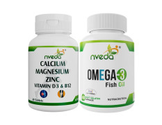 Nveda Omega 3 Fish Oil Capsules + Calcium Tablets Combo for Men & Women | Omega 3 Supplement with Calcium, Magnesium, Zinc, Vitamin D3 & B12 | Supports Heart, Brain, Eye, Immunity, Bone & Joint Health | 60 Capsules + 60 Tablets