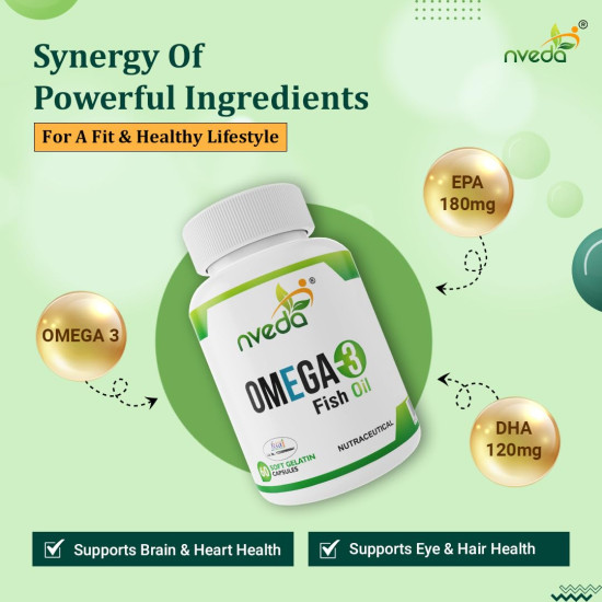 Nveda Omega 3 Fish Oil Capsules + Calcium Tablets Combo for Men & Women | Omega 3 Supplement with Calcium, Magnesium, Zinc, Vitamin D3 & B12 | Supports Heart, Brain, Eye, Immunity, Bone & Joint Health | 60 Capsules + 60 Tablets