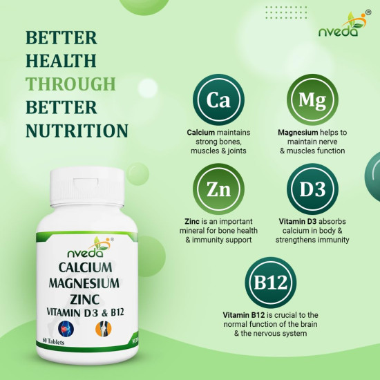 Nveda Omega 3 Fish Oil Capsules + Calcium Tablets Combo for Men & Women | Omega 3 Supplement with Calcium, Magnesium, Zinc, Vitamin D3 & B12 | Supports Heart, Brain, Eye, Immunity, Bone & Joint Health | 60 Capsules + 60 Tablets