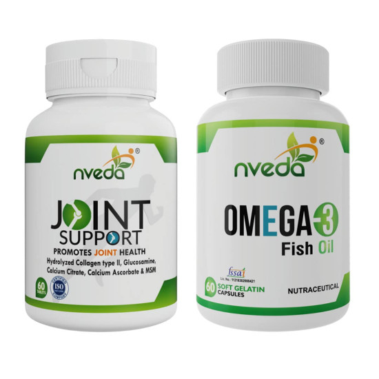 Nveda Omega 3 Fish Oil Capsules & Joint Support Tablets Combo for Men & Women | Omega 3 Supplement with Collagen Type 2, Glucosamine, MSM & Calcium | Joint Pain Relief, Bone Strength, Arthritis & Heart Health Support | 60 Capsules