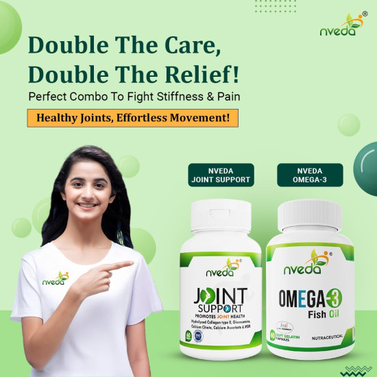 Nveda Omega 3 Fish Oil Capsules & Joint Support Tablets Combo for Men & Women | Omega 3 Supplement with Collagen Type 2, Glucosamine, MSM & Calcium | Joint Pain Relief, Bone Strength, Arthritis & Heart Health Support | 60 Capsules