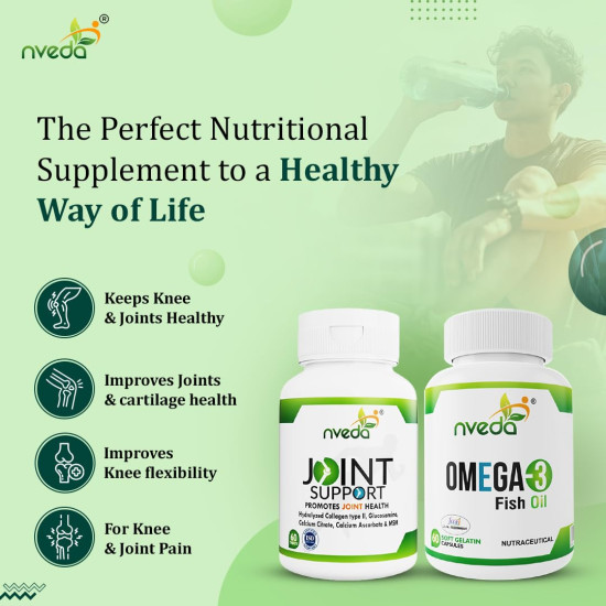 Nveda Omega 3 Fish Oil Capsules & Joint Support Tablets Combo for Men & Women | Omega 3 Supplement with Collagen Type 2, Glucosamine, MSM & Calcium | Joint Pain Relief, Bone Strength, Arthritis & Heart Health Support | 60 Capsules