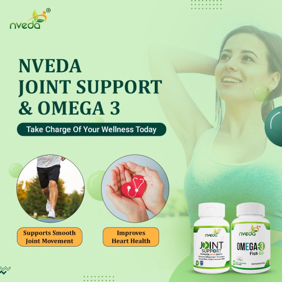 Nveda Omega 3 Fish Oil Capsules & Joint Support Tablets Combo for Men & Women | Omega 3 Supplement with Collagen Type 2, Glucosamine, MSM & Calcium | Joint Pain Relief, Bone Strength, Arthritis & Heart Health Support | 60 Capsules