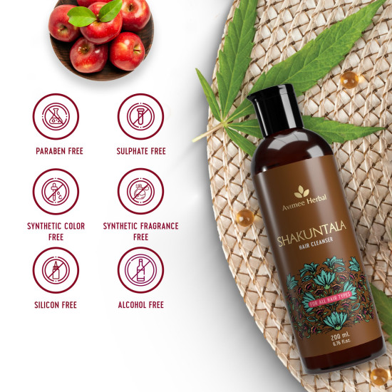 Avimee Herbal Shakuntala Hair Cleanser Shampoo For Daily Use| With Aloe, Apple Cider, Rice & Keratin Protein | For Silky Hair | Sulphate & Paraben Free Shakuntala Shampoo For Men & Women | 200 ml