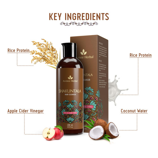 Avimee Herbal Shakuntala Hair Cleanser Shampoo For Daily Use| With Aloe, Apple Cider, Rice & Keratin Protein | For Silky Hair | Sulphate & Paraben Free Shakuntala Shampoo For Men & Women | 200 ml