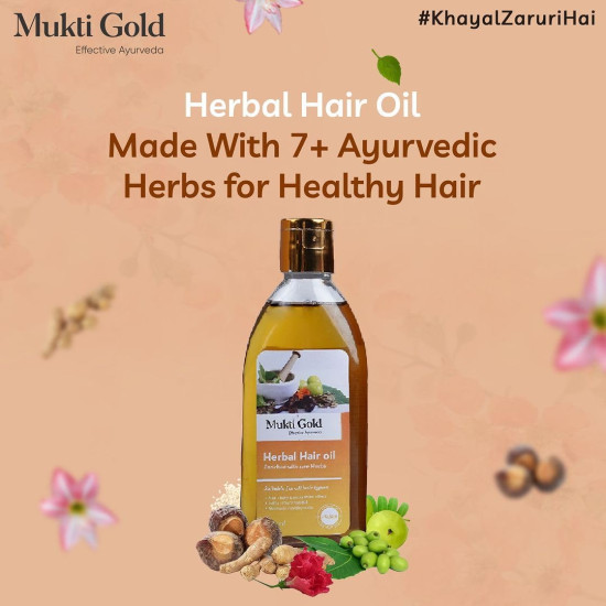 Axiom Mukti Gold Herbal Hair Oil - 200mL | Helps to prevent Hairfall & Dandruff | Enriched with the Ingredients of Almond, Rose, Neem, Lemon | 100% Natural Herbal Hair Oil | Certified Product