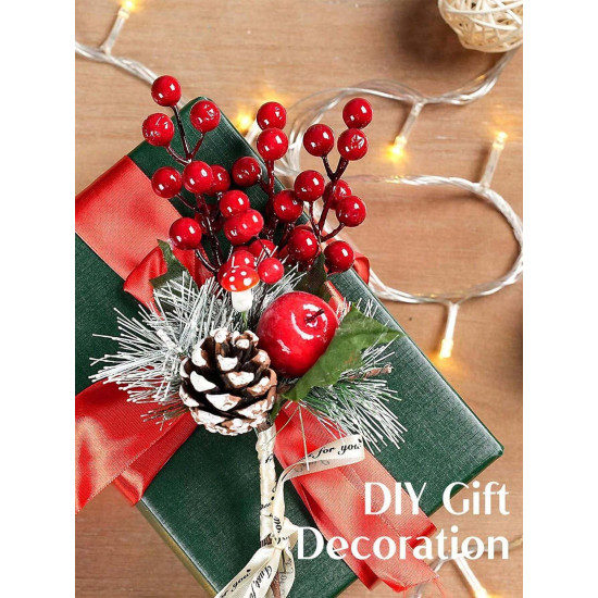 CraftVatika Christmas Tree Decoration Ornaments Items, Fake Red Berry Cherry Hanging Ornaments for Xmas Tree, Christmas Decoration, Home Office Decor, Xmas Tree Hanging Items, Xmas Gifts (5 Pieces)