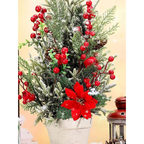 CraftVatika Christmas Tree Decoration Ornaments Items, Fake Red Berry Cherry Hanging Ornaments for Xmas Tree, Christmas Decoration, Home Office Decor, Xmas Tree Hanging Items, Xmas Gifts (5 Pieces)