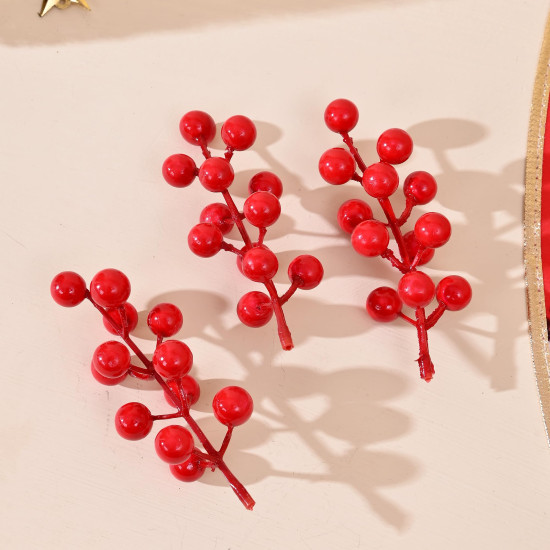 CraftVatika Christmas Tree Decoration Ornaments Items, Fake Red Berry Cherry Hanging Ornaments for Xmas Tree, Christmas Decoration, Home Office Decor, Xmas Tree Hanging Items, Xmas Gifts (5 Pieces)