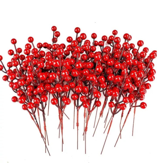 CraftVatika Christmas Tree Decoration Ornaments Items, Fake Red Berry Cherry Hanging Ornaments for Xmas Tree, Christmas Decoration, Home Office Decor, Xmas Tree Hanging Items, Xmas Gifts (5 Pieces)