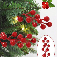 CraftVatika Christmas Tree Decoration Ornaments Items, Fake Red Berry Cherry Hanging Ornaments for Xmas Tree, Christmas Decoration, Artificial Red Cherry Stems, Home Office, Door (10 Pieces)