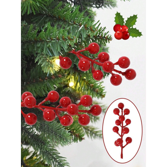 CraftVatika Christmas Tree Decoration Ornaments Items, Fake Red Berry Cherry Hanging Ornaments for Xmas Tree, Christmas Decoration, Artificial Red Cherry Stems, Home Office, Door (10 Pieces)